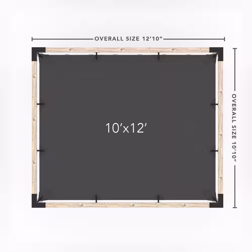 TOJA GRID 10 ft. x 12 ft. Pergola Kit with Graphite Shade Sail and Post Wall, for 4x4 Wood