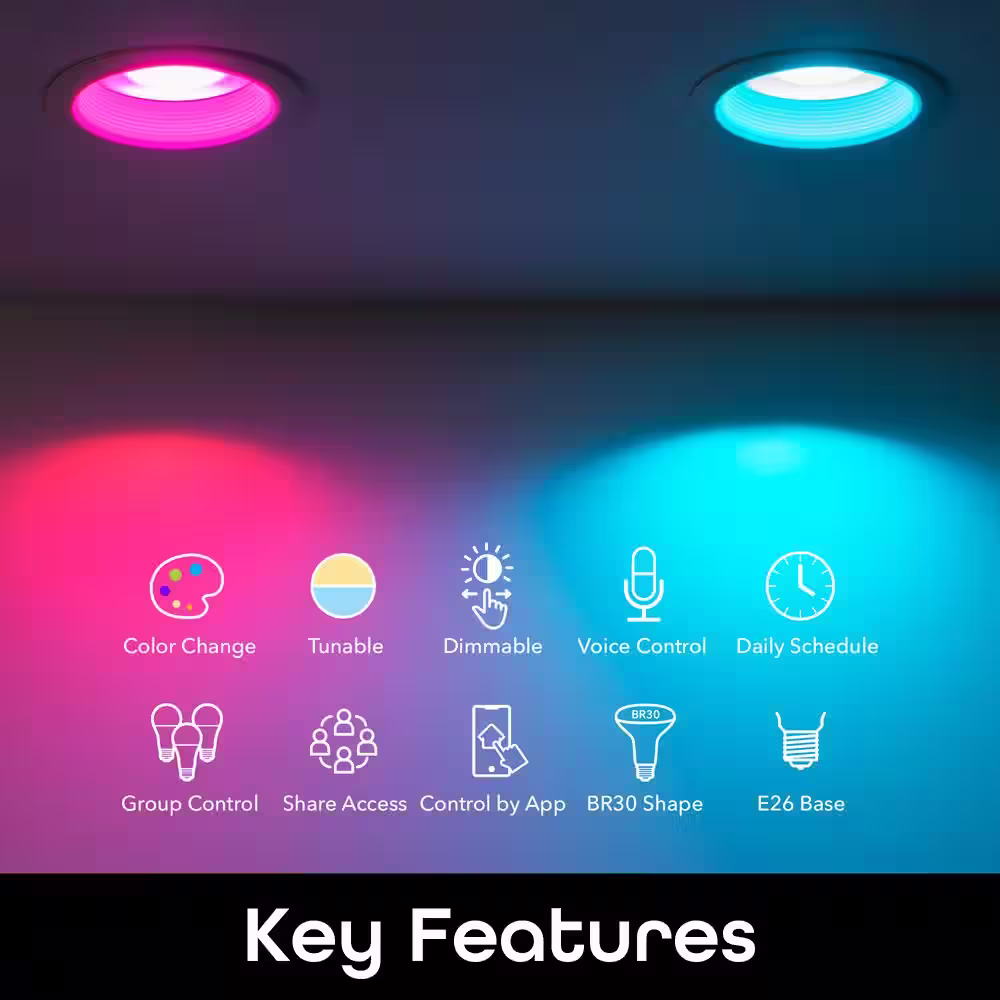 Geeni 65-Watt Equivalent Prisma Plus Drop BR30 Multi-color Dimmable and Tunable Wi-Fi Smart LED Light Bulb 2700K-6500 (4-Pack)