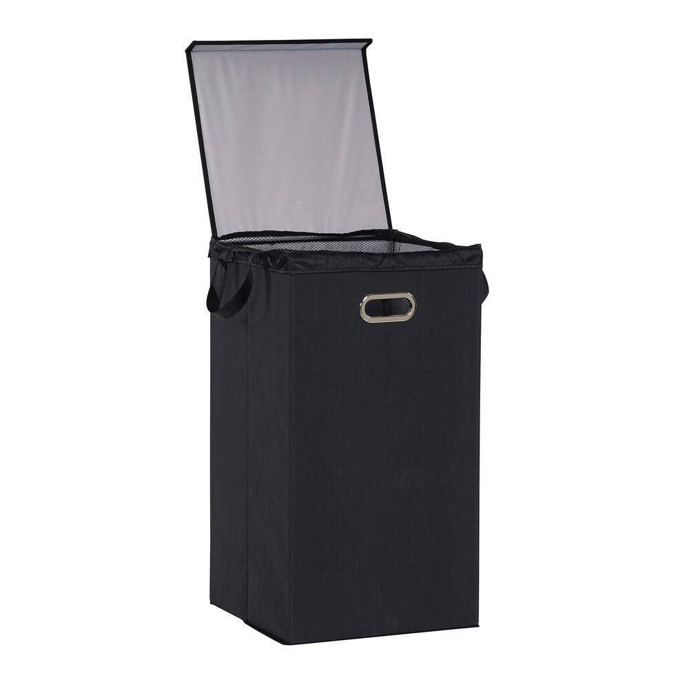 HOUSEHOLD ESSENTIALS Black Polyester Laundry Hamper with with Removable Mesh Liner and Magnetic Lid