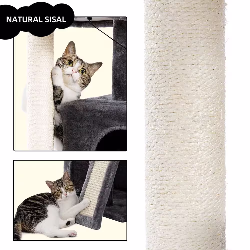 None Cat Tree Luxury 34 in. Cat Tower with Double Condos, Spacious Perch