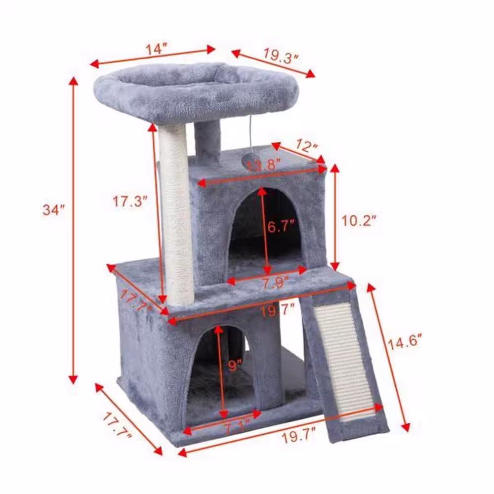 ANGELES HOME Double-layer cat Tree with cat house and ladder - light gray XH