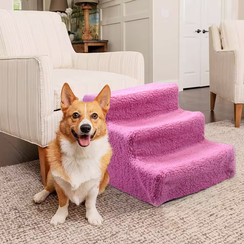 None PP Three Steps Dark Pink Pet Steps Dog Stair