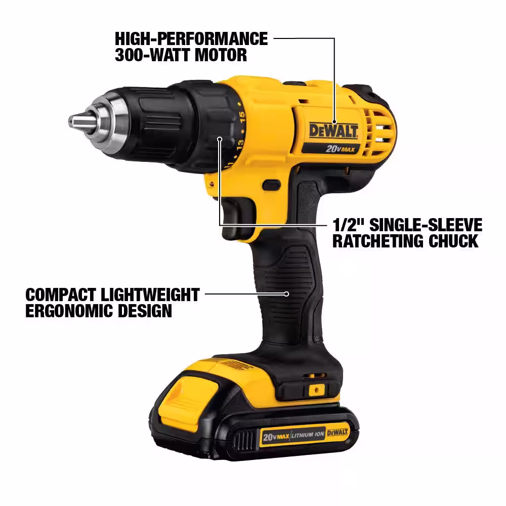 DEWALT 20V MAX Lithium-Ion Cordless Drill/Driver 2 Tool Combo Kit, 20V MAX 4.5-5 in. Grinder, and (2) 20V MAX 1.3Ah Batteries