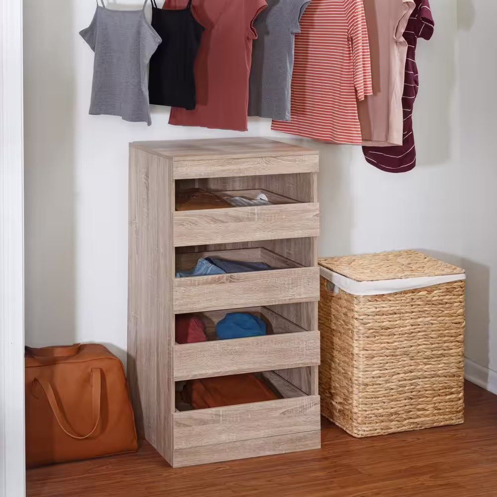 Honey-Can-Do 21.38 in. W Brown Freestanding Stackable 4-Drawer Wood Closet System Unit