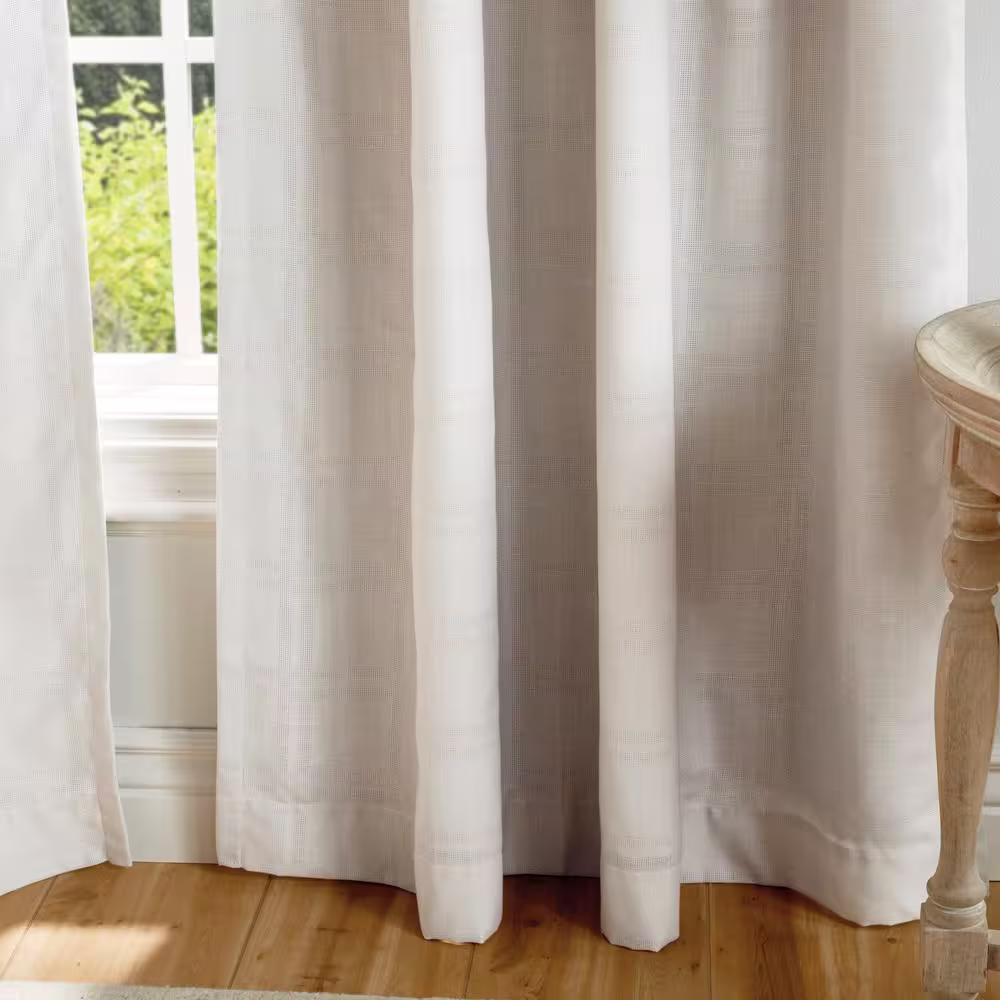 MARTHA STEWART Bedford Woven Cloud Blackout Back Tab Curtain Panel Pair - 50 in. W x 84 in. L