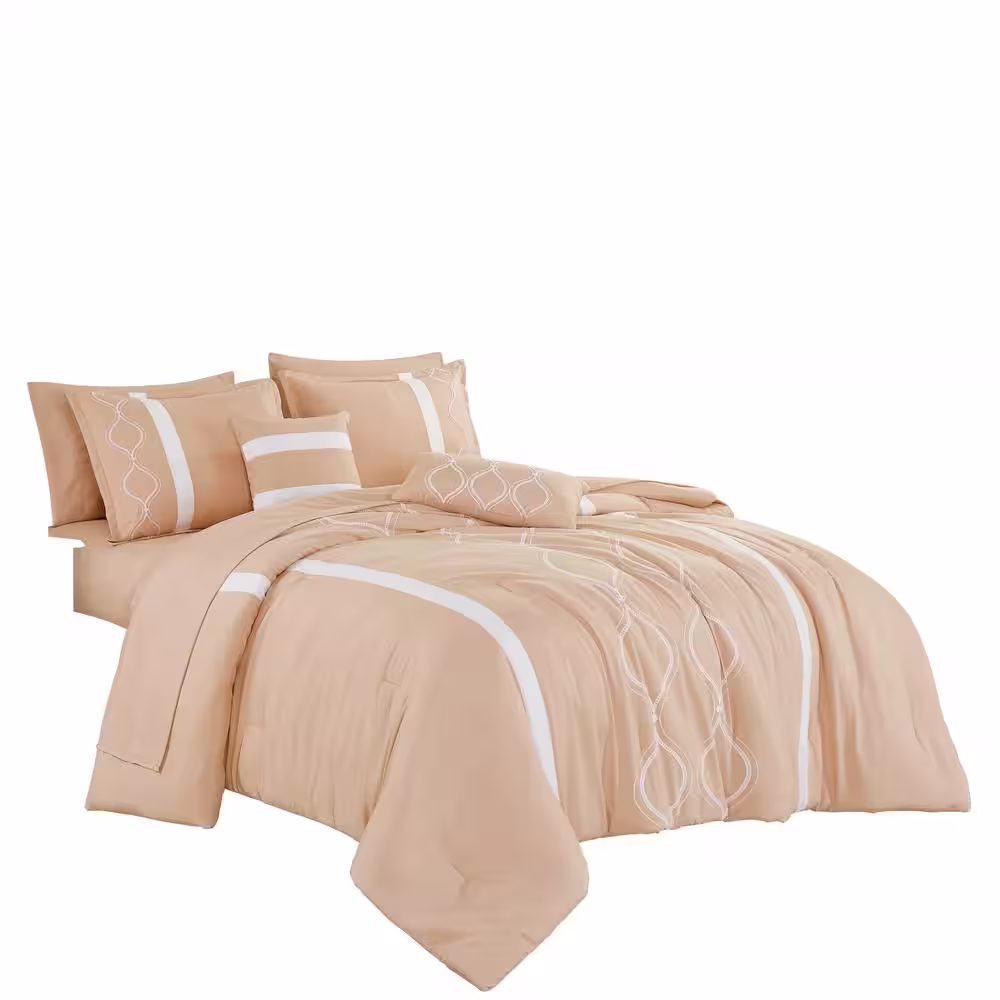 Shatex 9-Piece All Season Bedding Queen size Comforter Set, Ultra Soft Polyester Elegant Bedding Comforters Orange
