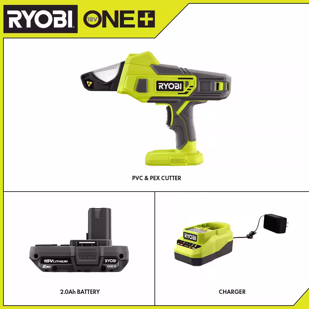 RYOBI ONE+ 18V Cordless PVC and PEX Cutter and 2.0 Ah Compact Battery and Charger Starter Kit