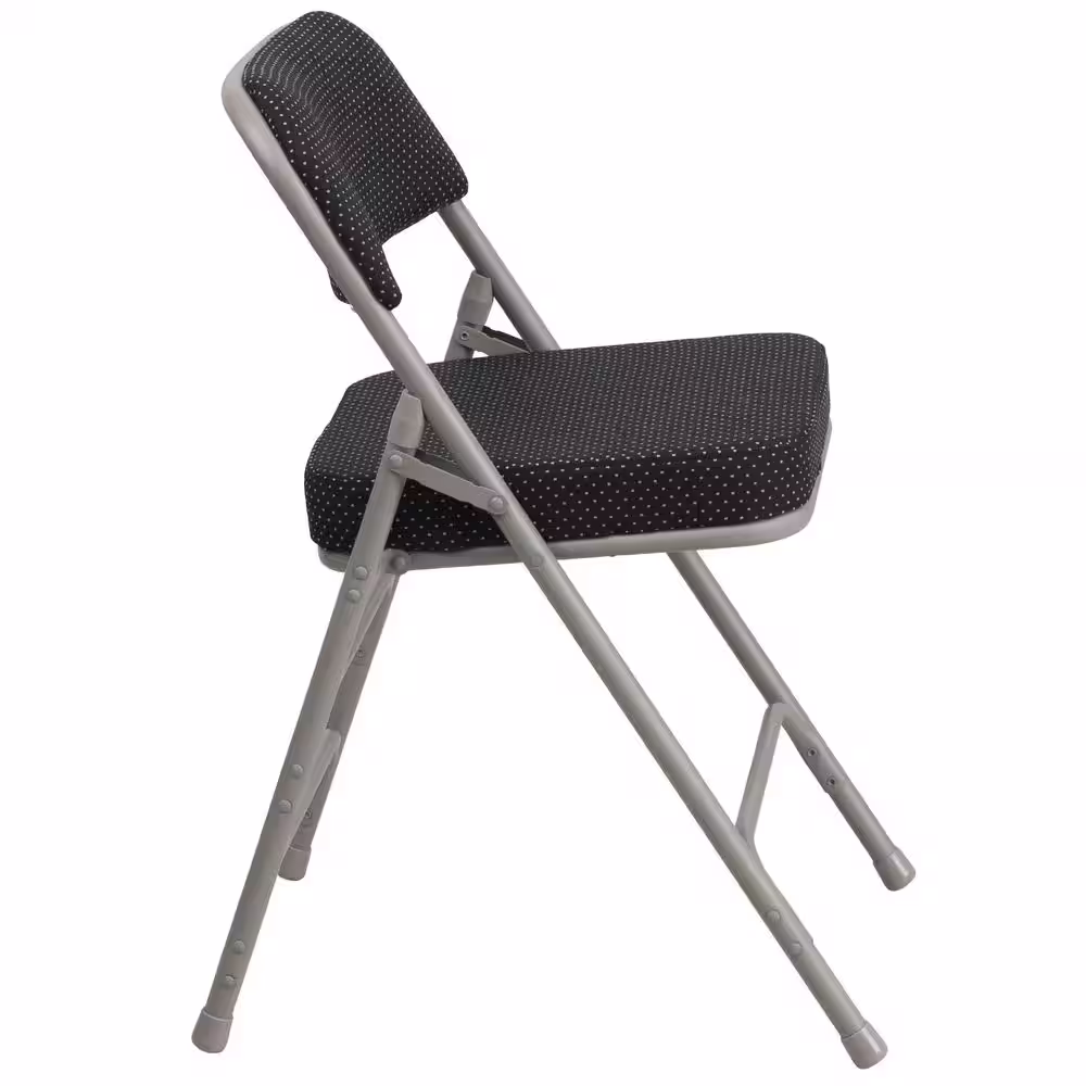 Flash Furniture Hercules Series Premium Curved Triple Braced & Double Hinged Black Pin-Dot Fabric Upholstered Metal Folding Chair
