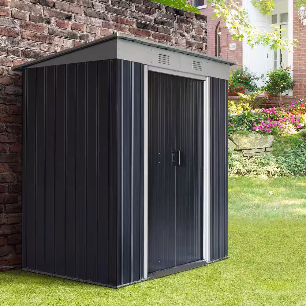 Outsunny 43.25 in. x 68.5 in. x 68.5 in. Black Garden Tool Storage Set with Locking Door and Air Vents