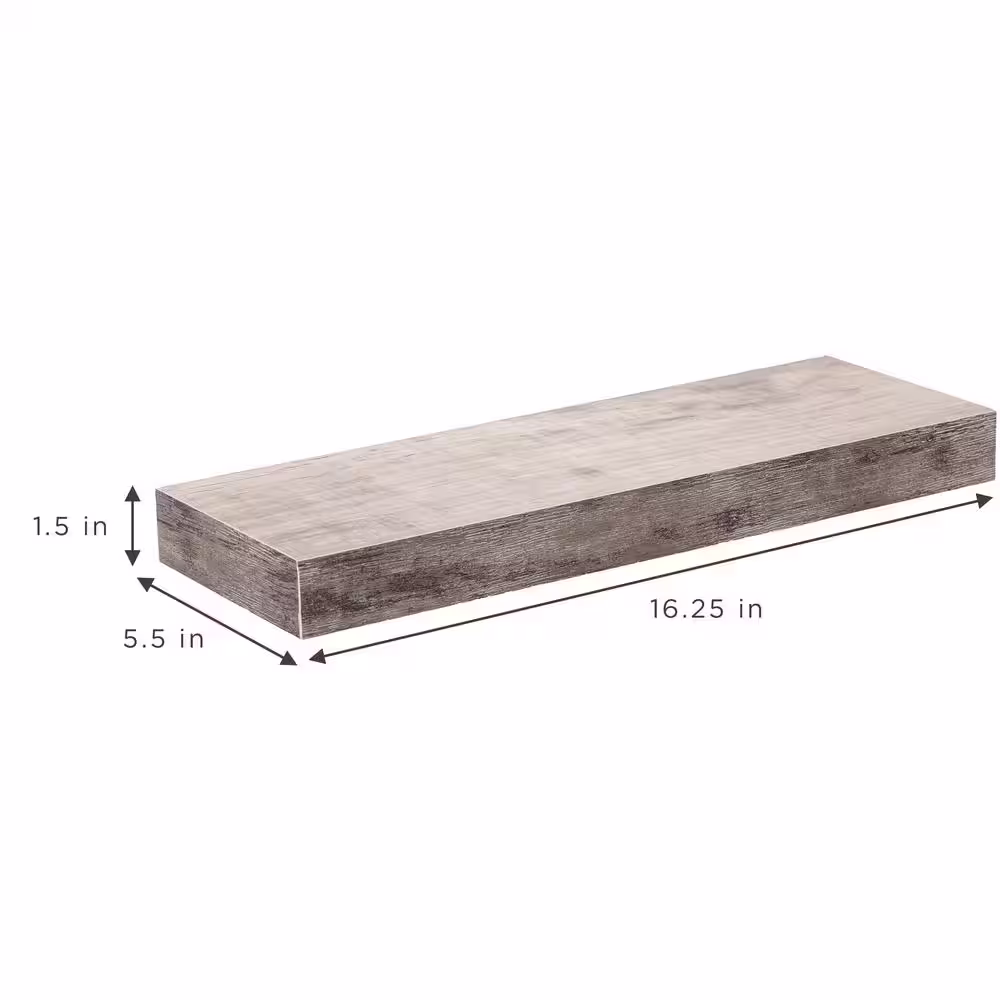 Sorbus 5.5 in. x 16 in. x 1.5 in. Rustic Gray Distressed Wood Decorative Wall Shelves with Brackets (3-Pack)