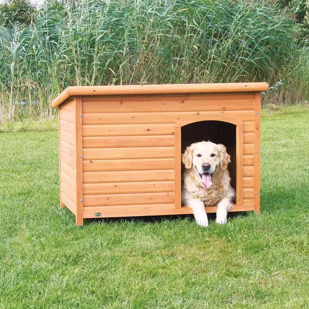TRIXIE natura Classic Dog House, Flat Hinged Roof, Adjustable Legs, Brown, Large