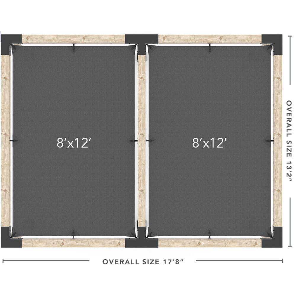 TOJA GRID 12 ft. L x 16 ft. W Double Pergola Kit with 2 Crimson Shade Sails, for 6x6 Wood