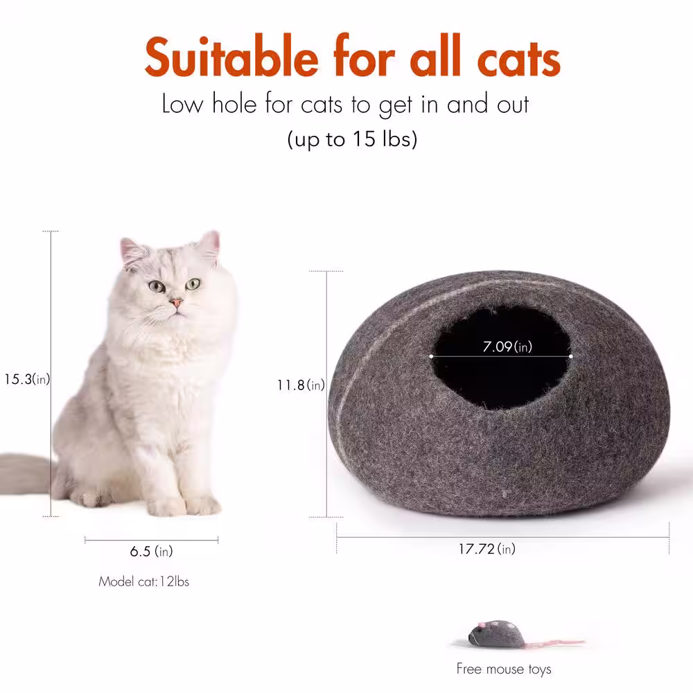 None Black Gray Cat Cave Bed Handmade Wool Cat Bed Cave Cat House with Mouse Toy
