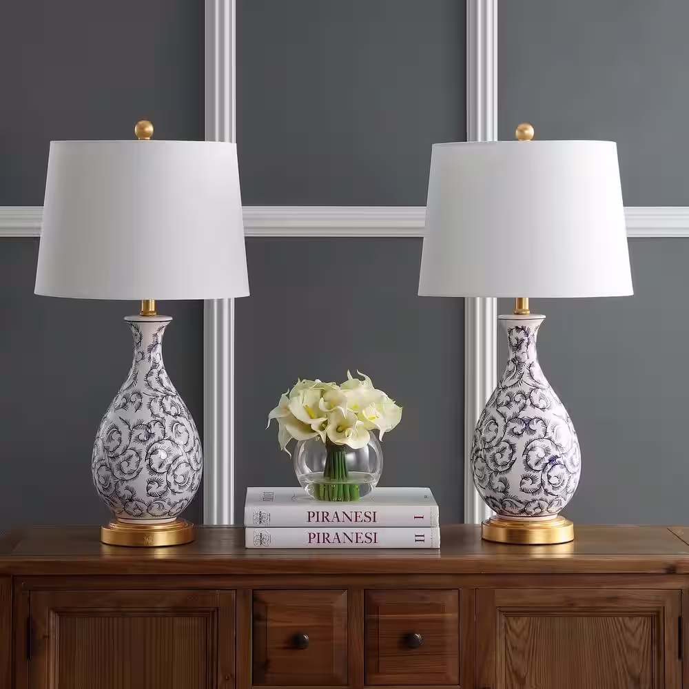 SAFAVIEH Avi 27.5 in. Blue/White Table Lamp