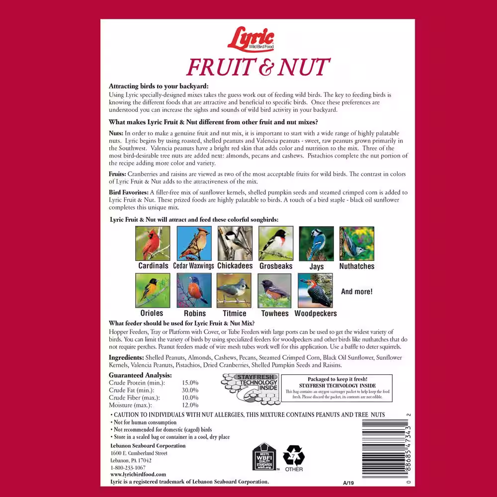 Lyric 20 lbs. Fruit and Nut High Energy Wild Bird Mix