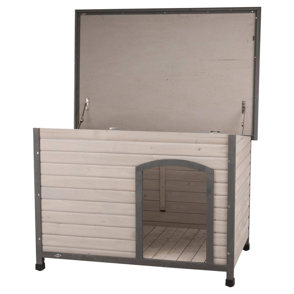 TRIXIE natura Classic Dog House, Flat Hinged Roof, Adjustable Legs, Gray, Large