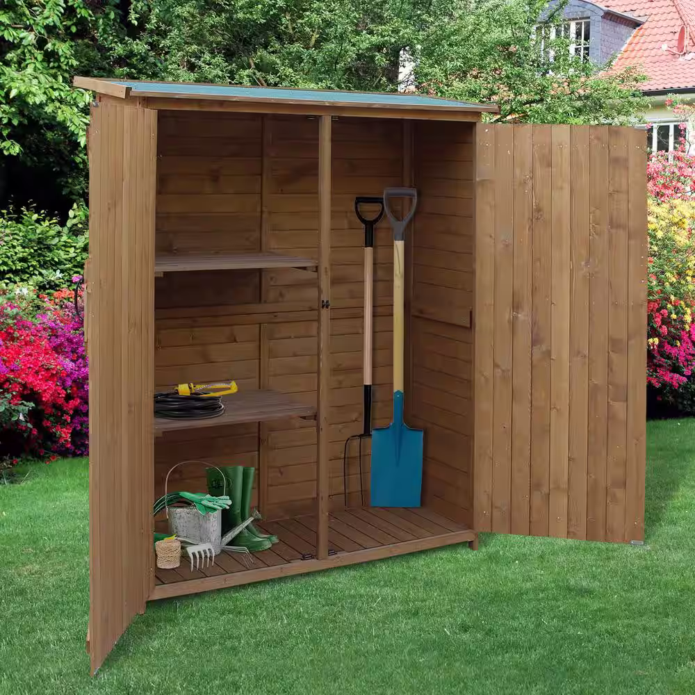 Outsunny Fir Wood Storage Shed Waterproof Outdoor Tool Organizer Cabinet for Garden Backyard with Lockable Doors