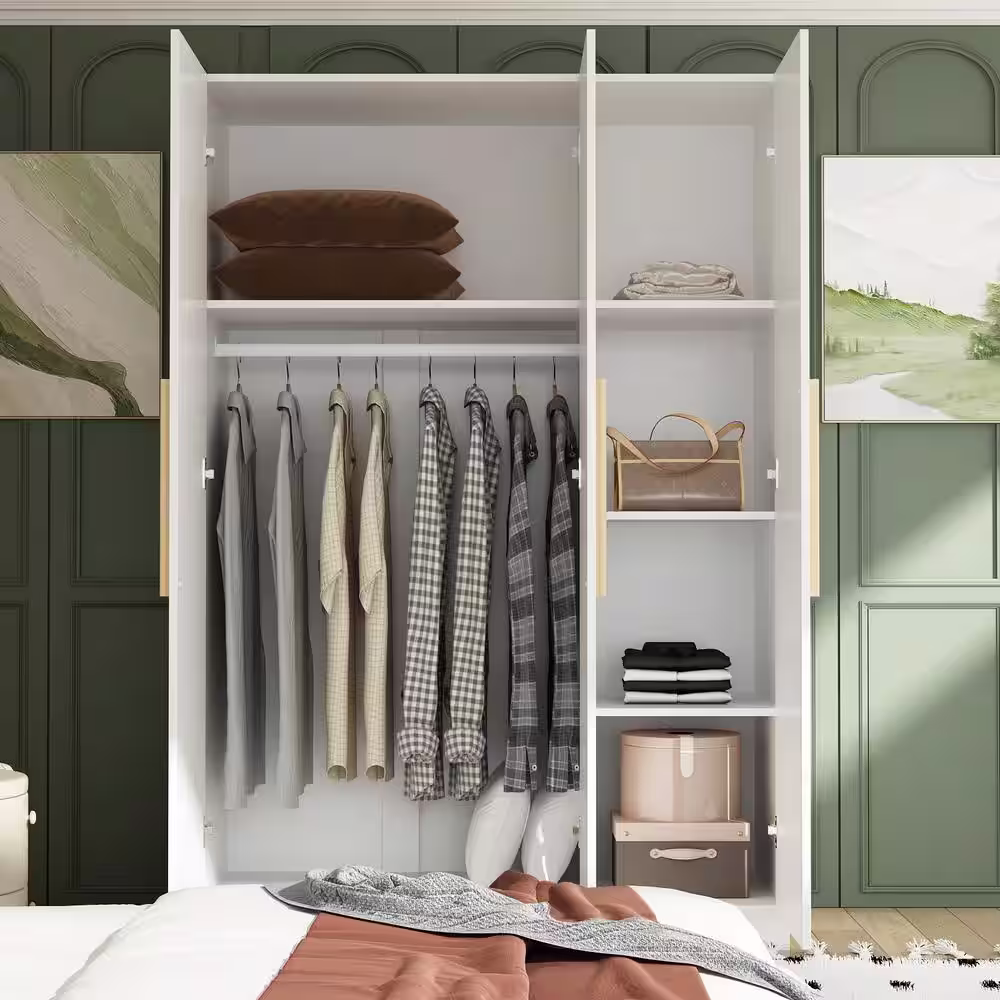 FUFU&GAGA White 3-Door Armoires Wardrobe with Hanging Rod and Storage Shelves (70.8 in. H x 46.6 in. W x 19.7 in. D)