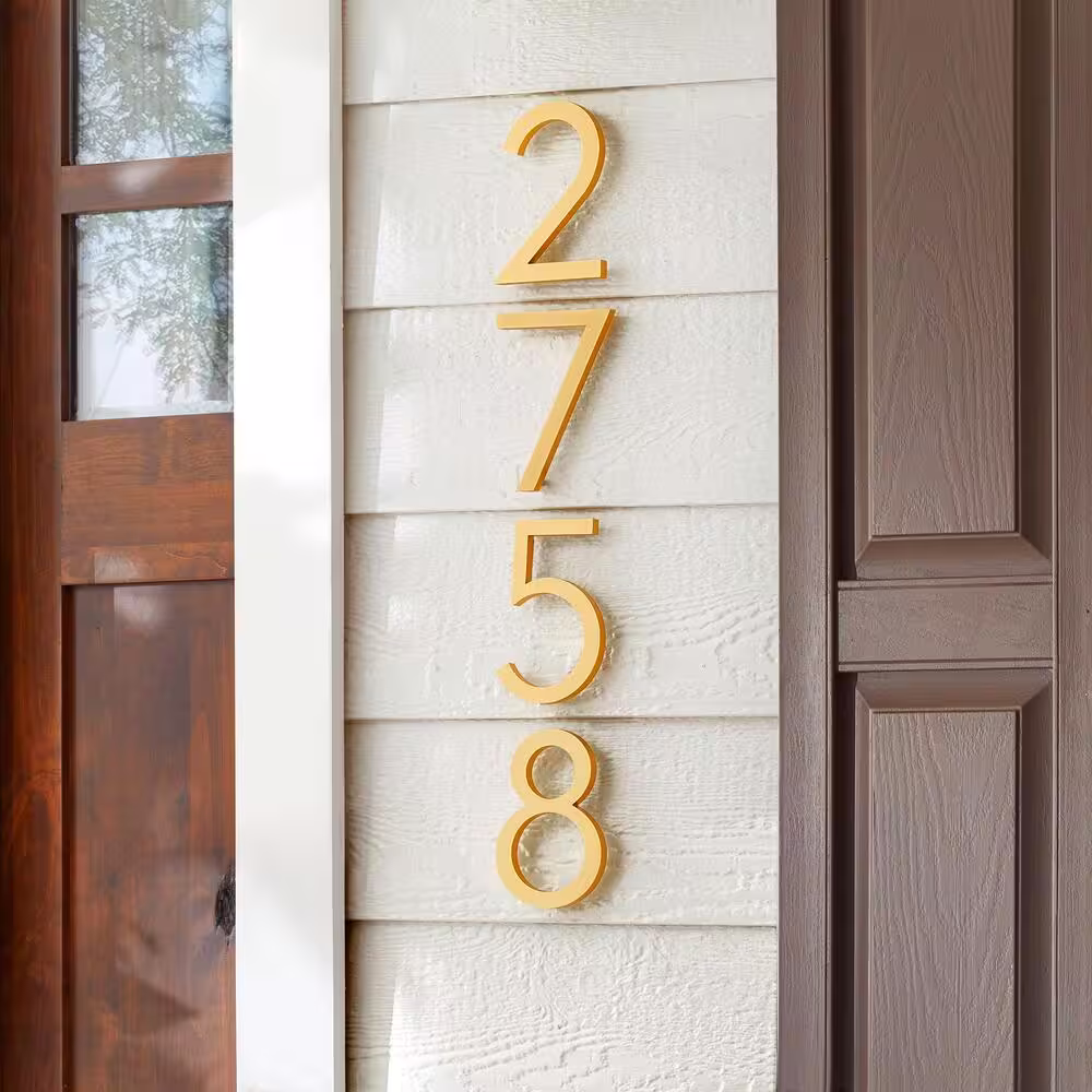Everbilt 8 in. Brushed Brass Aluminum Floating or Flat Modern House Number 7