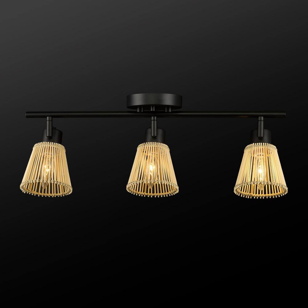 Globe Electric Japandi 1.8 ft. Matte Black Indoor Hard Wired Track Lighting Kit with Bamboo Shades Step Heads