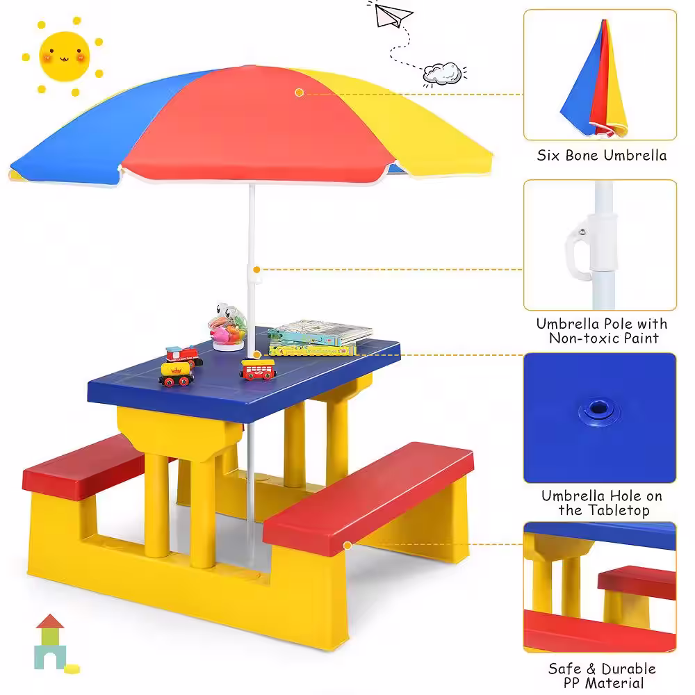Costway White Kids Wooden Picnic Table Bassinet