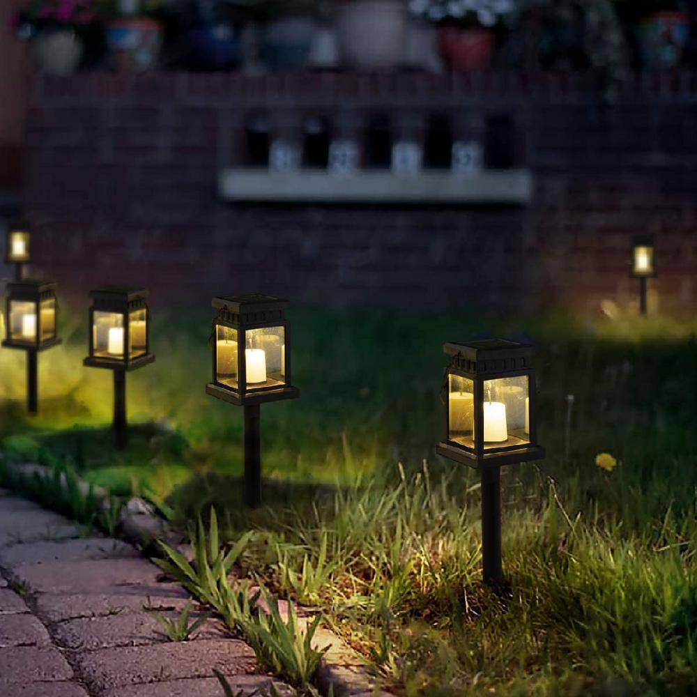 None Solar Black LED Path Light with Waterproof and Warranty (8-Pack)