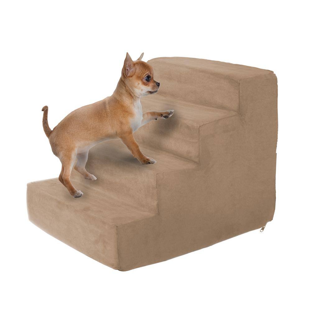 Pet Trex Tan High Density Foam Pet Stairs - 4 Steps with Machine Washable Furniture Cover and Nonslip Bottom