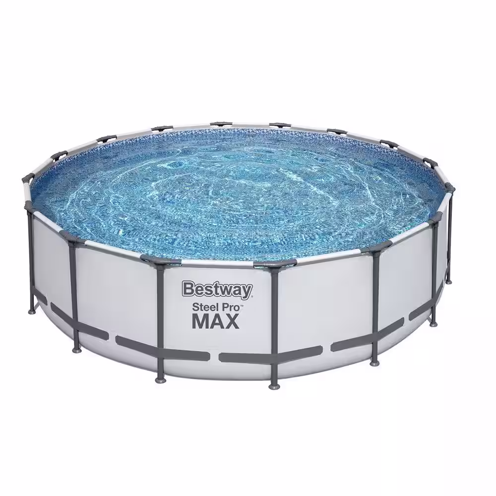 Bestway Pro MAX 16 ft. x 16 ft. Round 48 in. Metal Frame Above Ground Swimming Pool with Pump & Cover