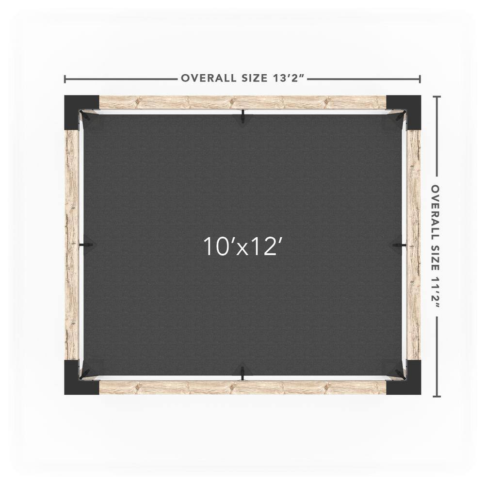 TOJA GRID 10 ft. L x 12 ft. W Pergola Kit with 4x4 KNECT Post Wall and Denim Shade Sail for 6x6 Wood Posts
