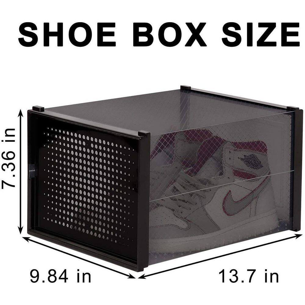 None 8-Pair Black Foldable Stackable Storage Plastic Shoe Boxes