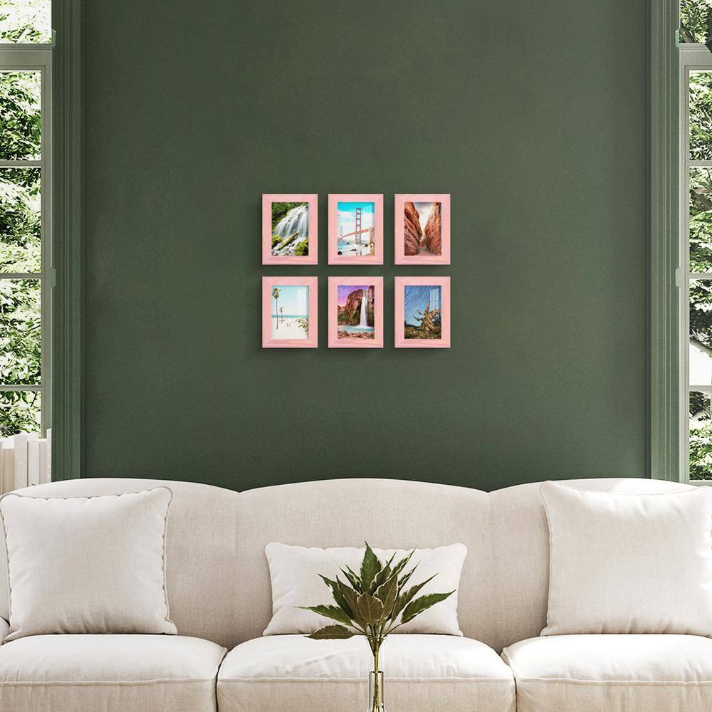 None Woodgrain 3.5 in. x 5 in. Sunset Pink Picture Frame (Set of 6)