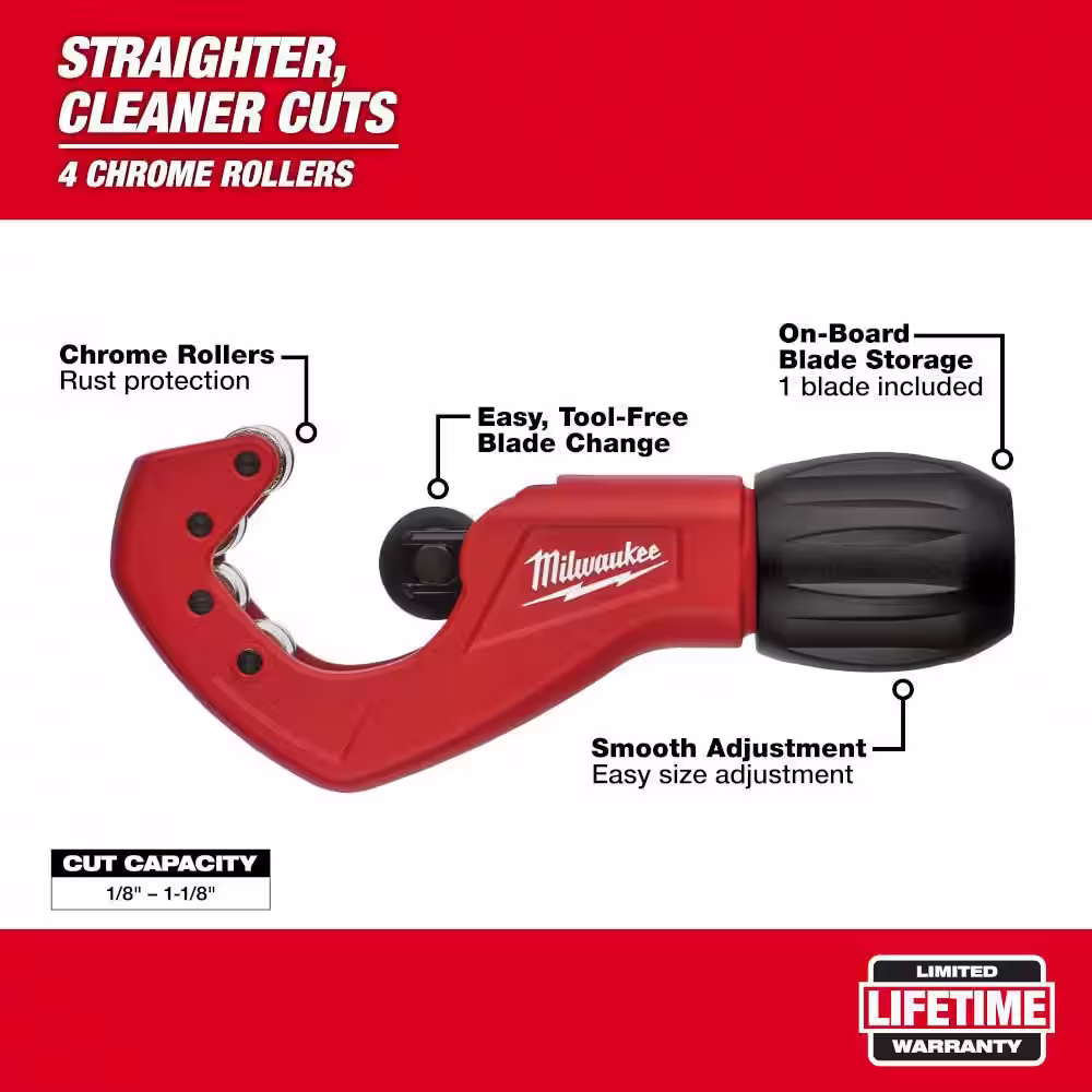 Milwaukee 1 in. Constant Swing Copper Tubing Cutter with 2 Pack Replacement Cutter Wheels