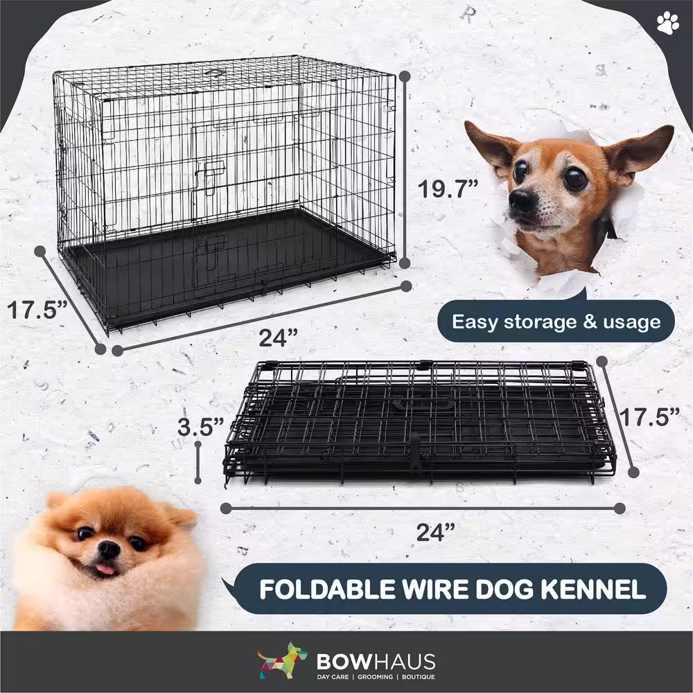 None 24 in. W Foldable Dog Crate Wire Metal Dog Kennel with Divider Panel, Leak-Proof Pan and Protecting Feet