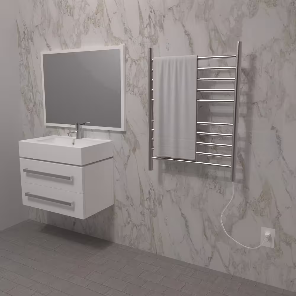 Amba Radiant Straight 10-Bar Plug-In Electric Towel Warmer in Brushed Stainless Steel
