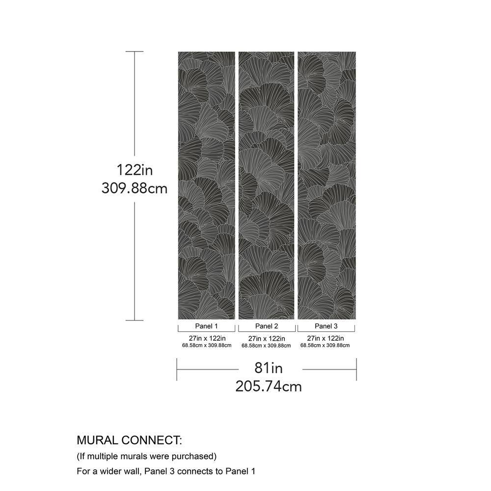None Petals Charcoal Grey Black Flowers Wall Mural Sample