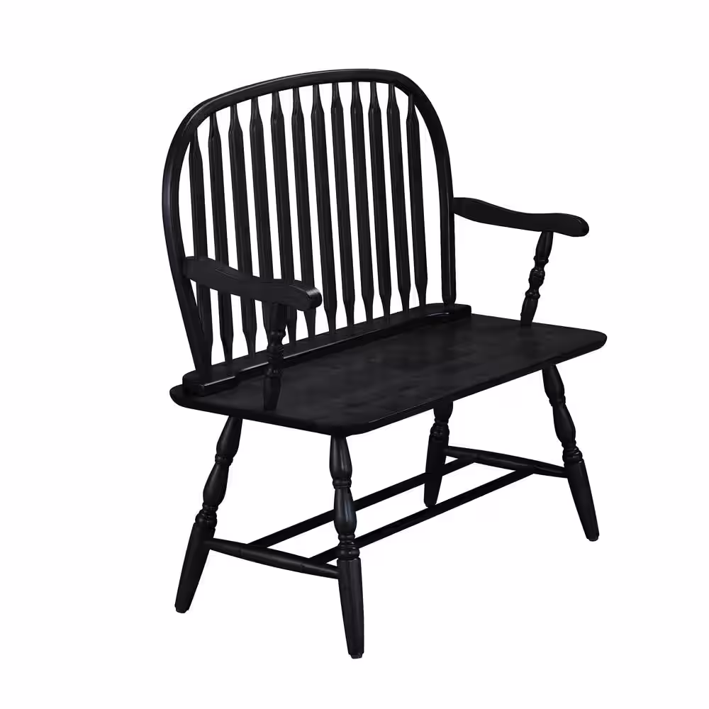 Carolina Cottage Windsor Antique Black Bench