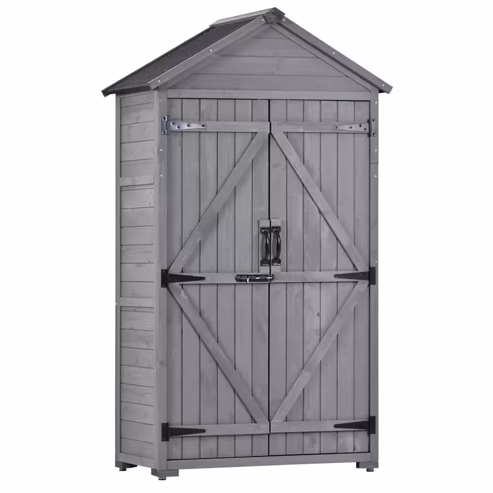 Nestfair 3 ft. W x 1.9 ft. D Gray Wood Lean-to Storage Shed with 3-Tier Shelves (5.7 sq. ft.)