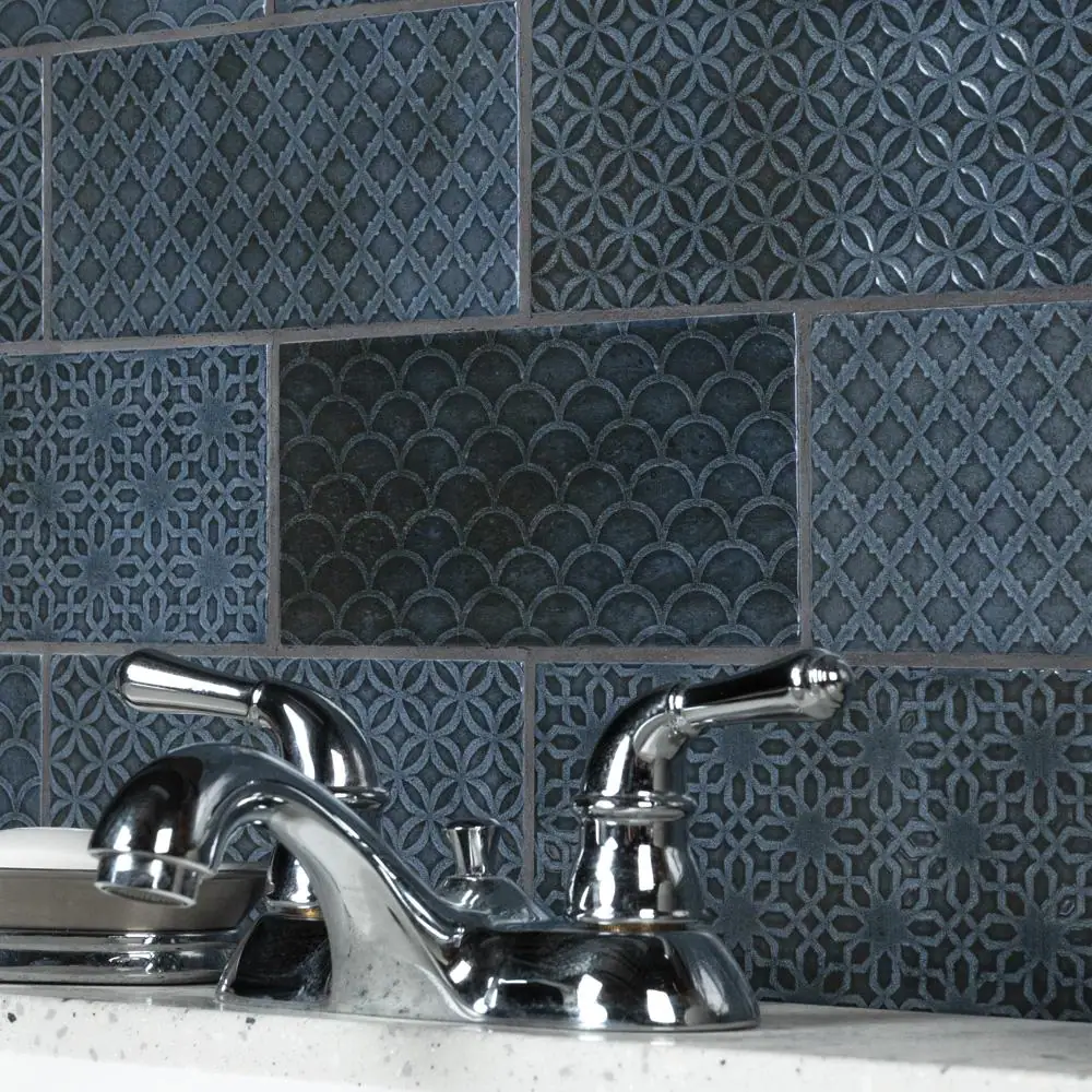 Merola Tile Camden Decor Azurro 4 in. x 8 in. Ceramic Wall Tile (11.5 sq. ft./Case)