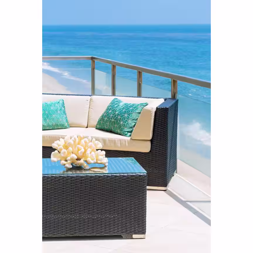 Ohana Depot Ohana Black 7-Piece Wicker Patio Seating Set with Sunbrella Jockey Red Cushions