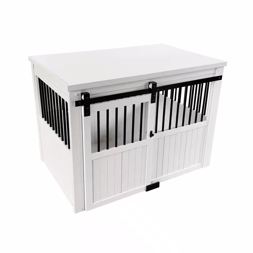 New Age Pet Homestead ECOFLEX Antique White Sliding Barn Door Dog Crate Extra Large