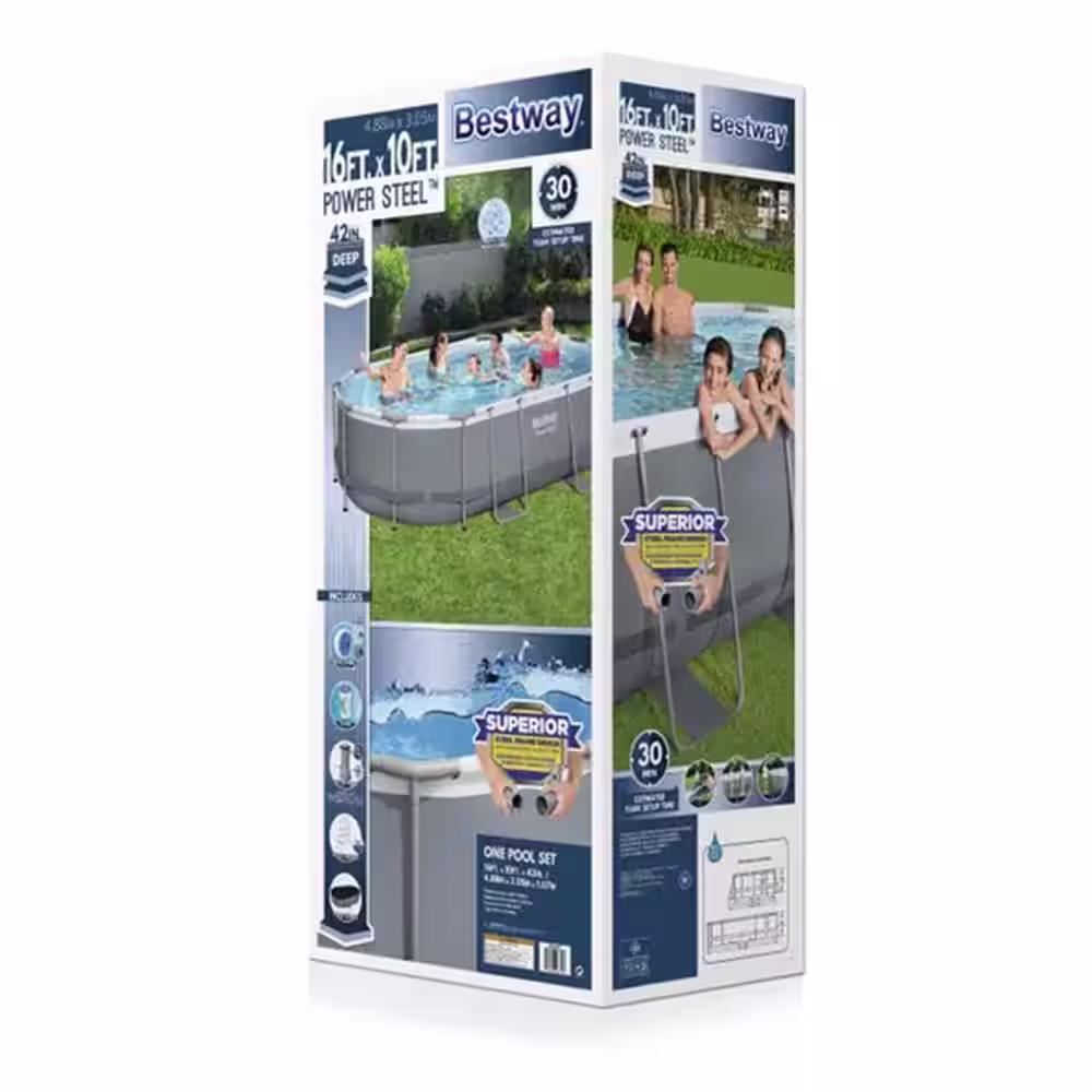 Bestway 16 ft. x 10 ft. Oval 42 in. Soft-Side Above Ground Swimming Pool Set