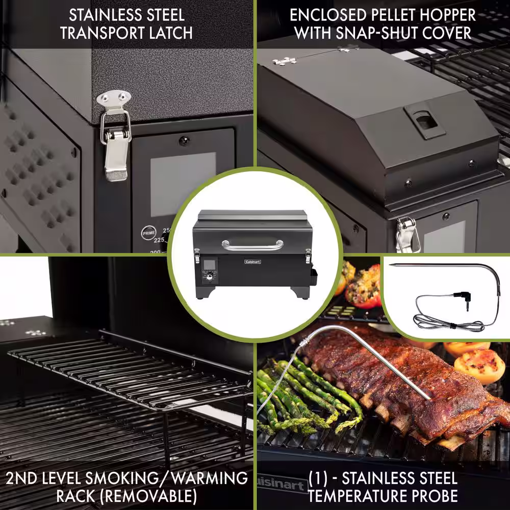 Cuisinart 256 sq. in. Portable Wood Pellet Grill and Smoker in Black