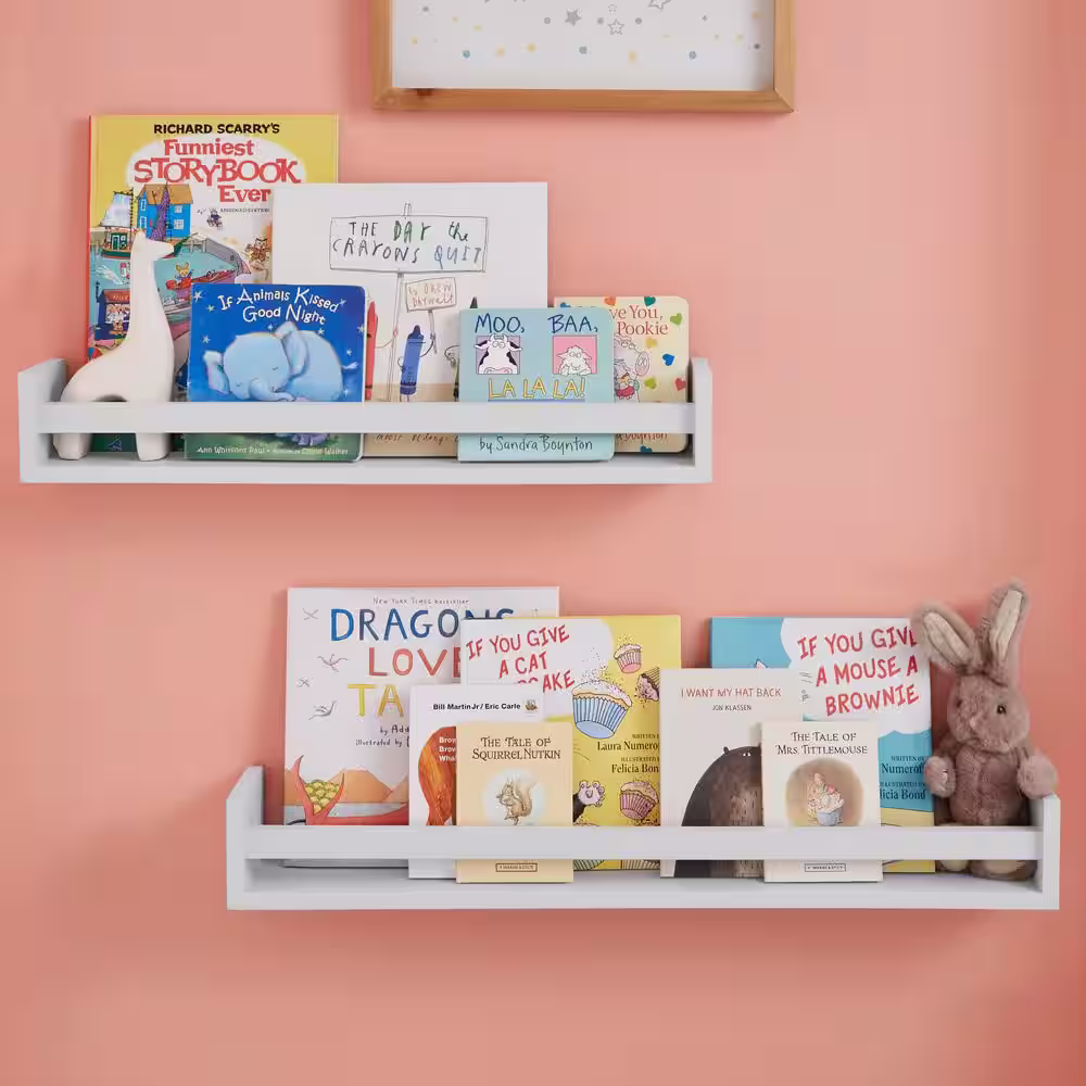StyleWell Kids White Wood Floating Wall Shelves (Set of 2)