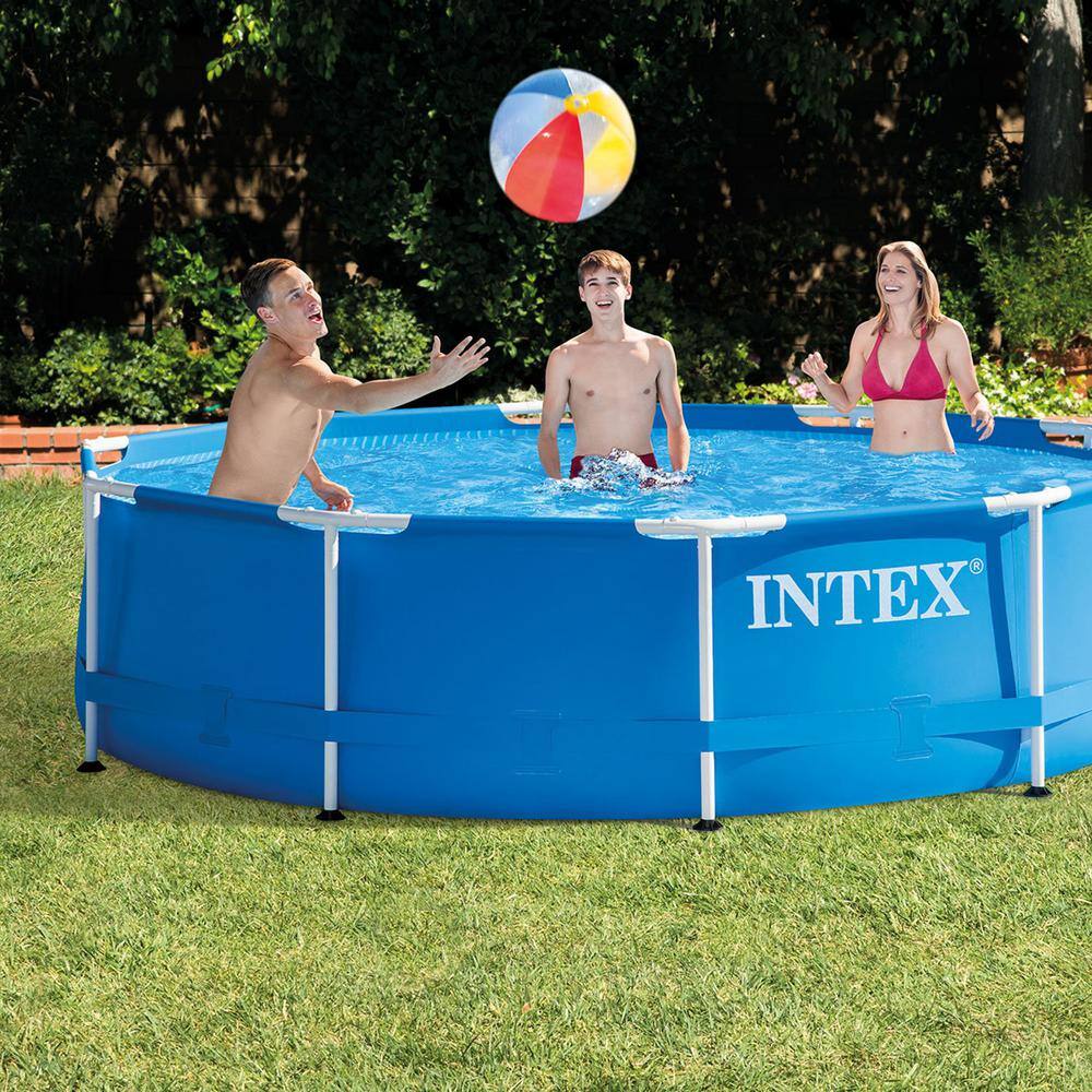 Intex 10 ft. x 30 in. Round Metal Frame Above Ground Swimming Pool with Filter Pump