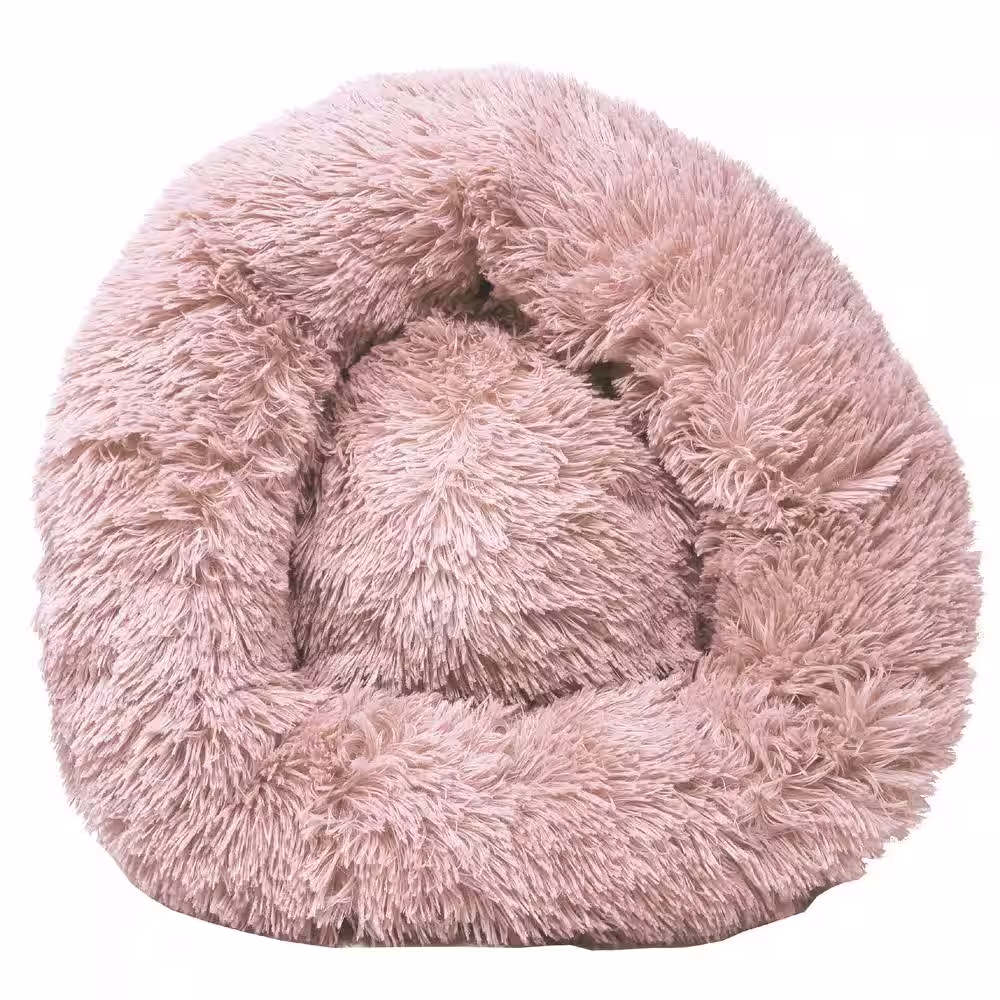 PET LIFE Large Pink Nestler High-Grade Plush and Soft Rounded Dog Bed