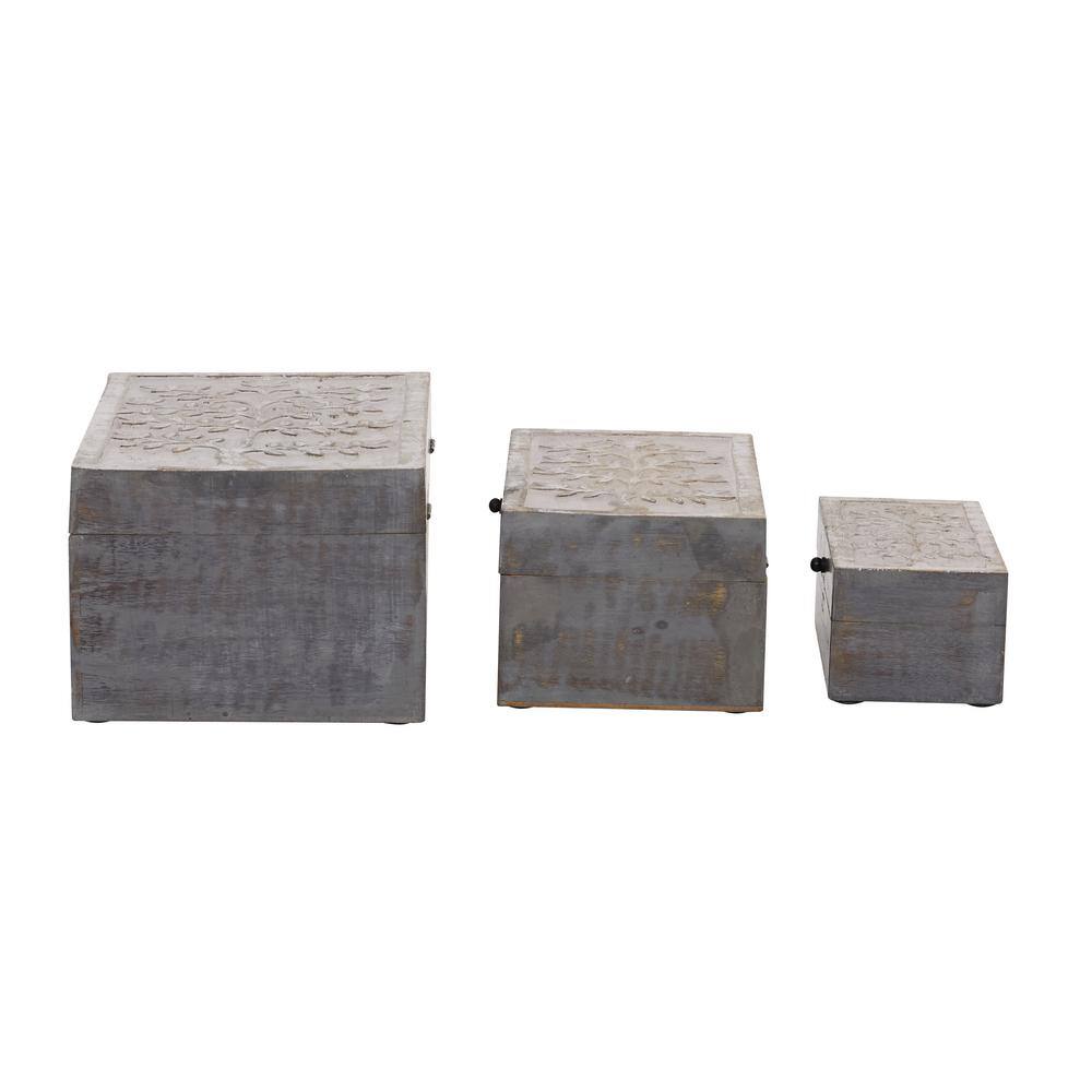 Litton Lane Rectangle Wood Floral Box with Hinged Lid (Set of 3)