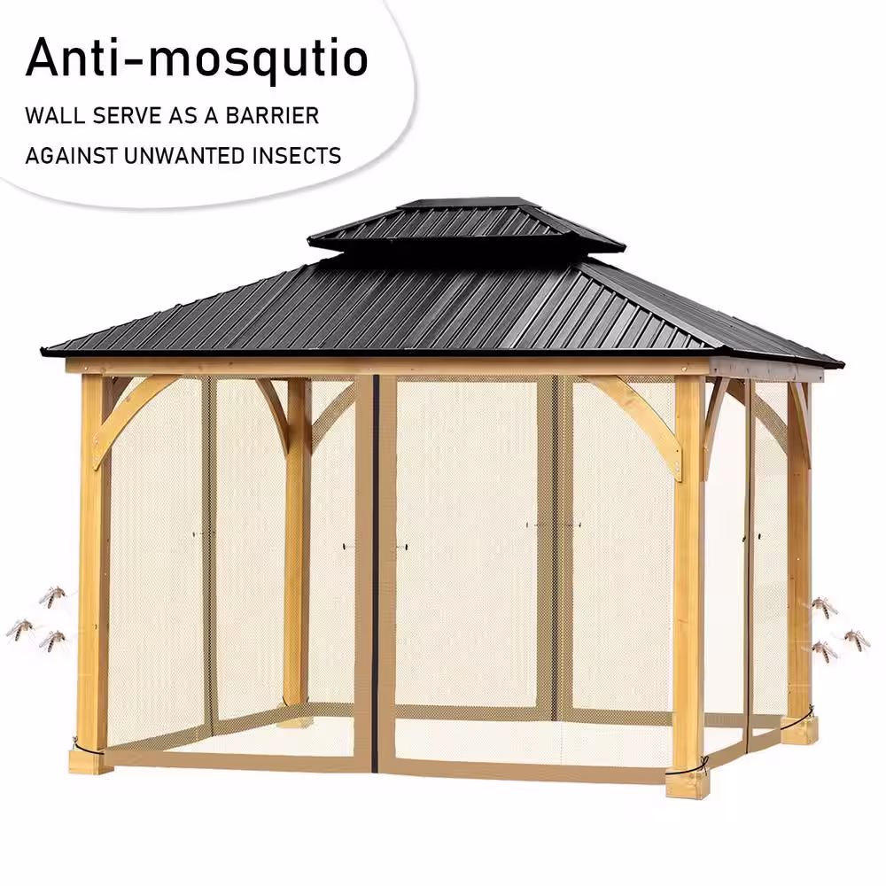 Aoodor 12 ft. x 12 ft. Gazebo Netting Screen Replacement Universal 4-Panel Sidewalls (Only Netting)