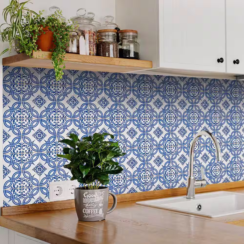 None Blue/White H14 4 in. x 4 in. Vinyl Peel and Stick Tile (24 Tiles, 2.67 sq. ft./pack)