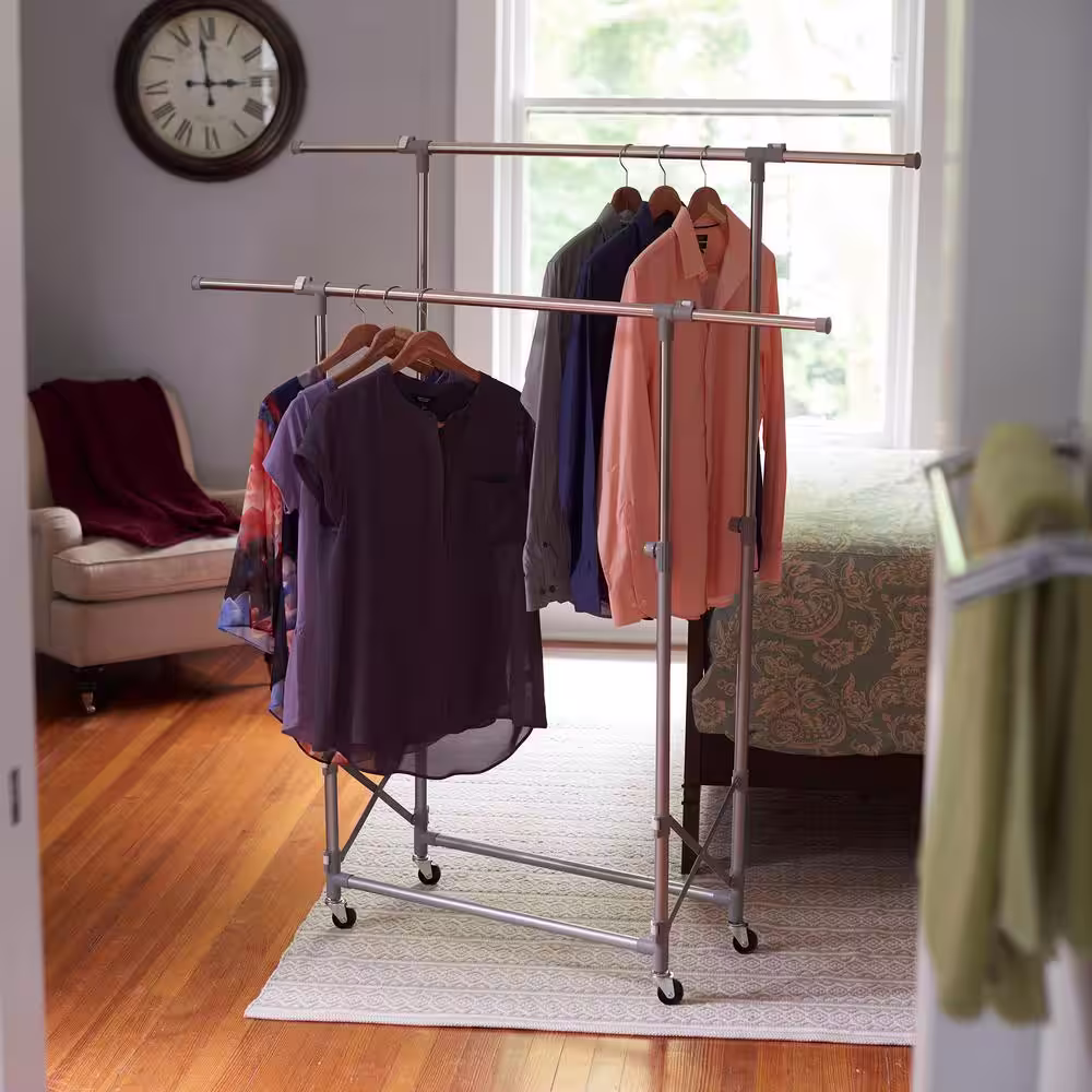 HOUSEHOLD ESSENTIALS Silver Metal Clothes Rack 52 in. W x 62 in. H