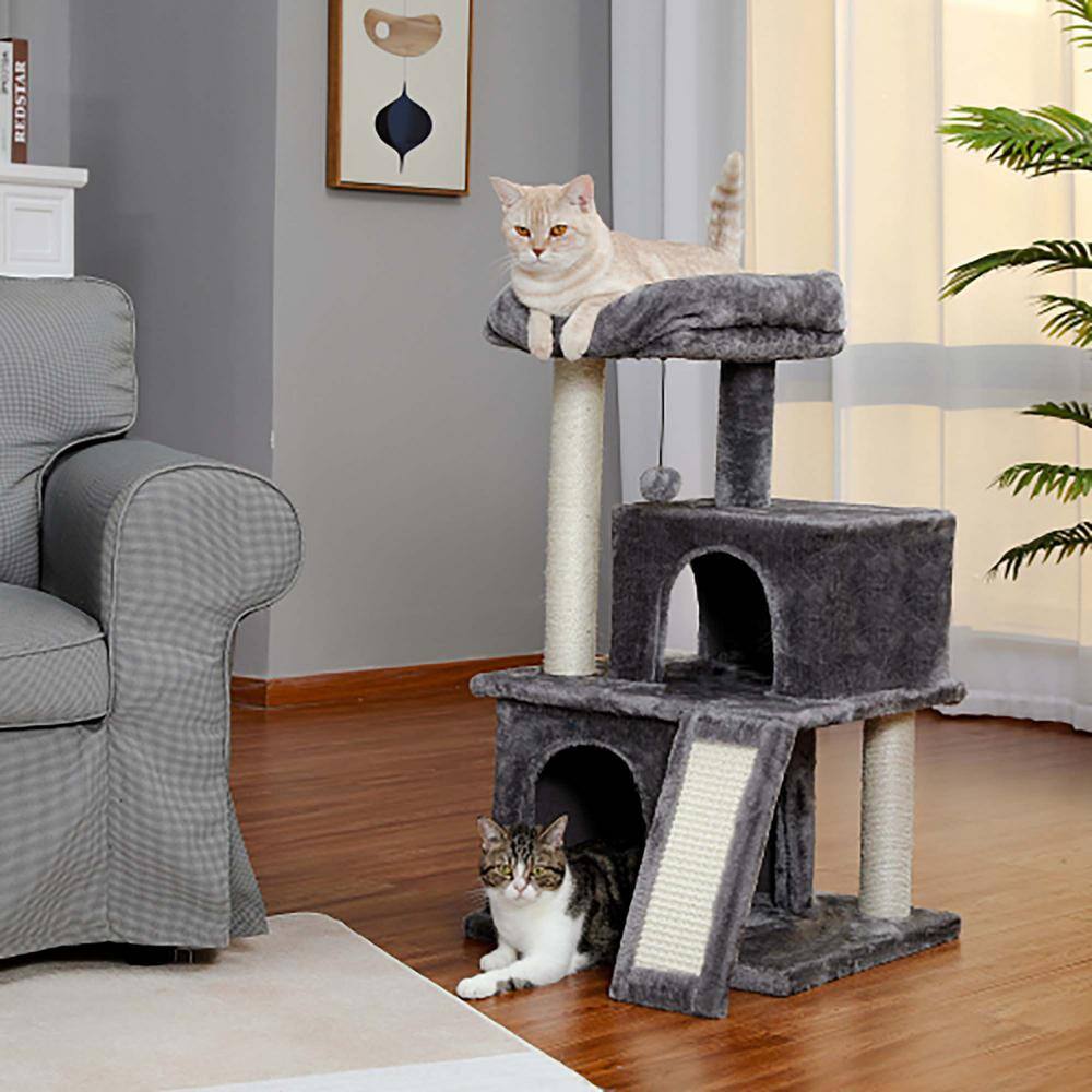 Foobrues Gray Soft Scratching Posts and Trees with Double Condos